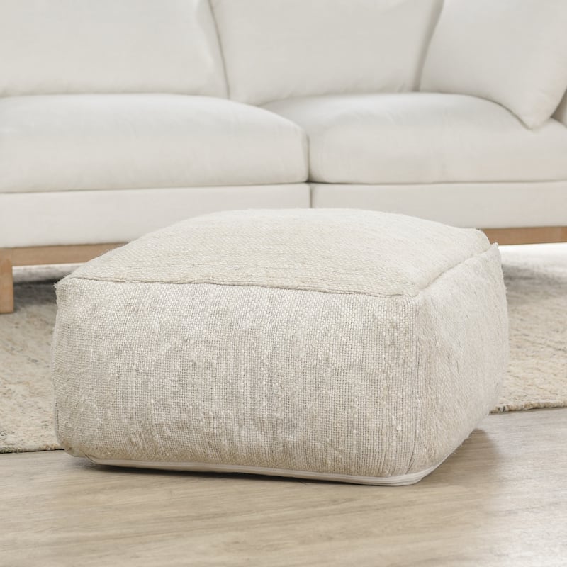 Villa by Classic Home Halter 22" Woven Jute Pouf - Ivory - Medium