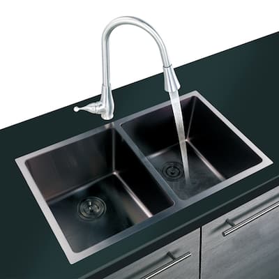 CB HOME 32" Drop-in Double Bowl Kitchen Sink ,Top mount Dark Grey Stainless Steel Sink - 32''