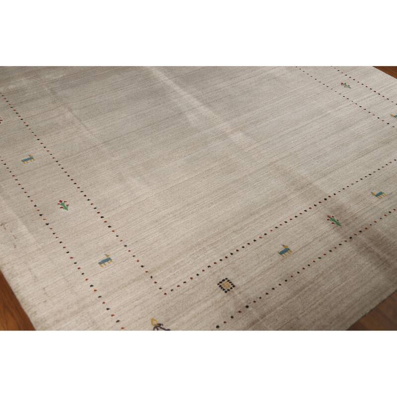Hand Knotted Oriental 100% Wool Carpet Tribal Tribal Beige & Ivories Gabbeh Area Rug - 9' 5'' X 6' 7''