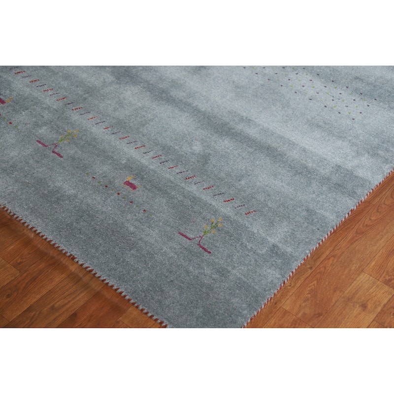 Hand Knotted Oriental 100% Wool Carpet Tribal Animal Pictorial Navy Blue & Blues Gabbeh Area Rug - 9' 11'' X 8' 2''