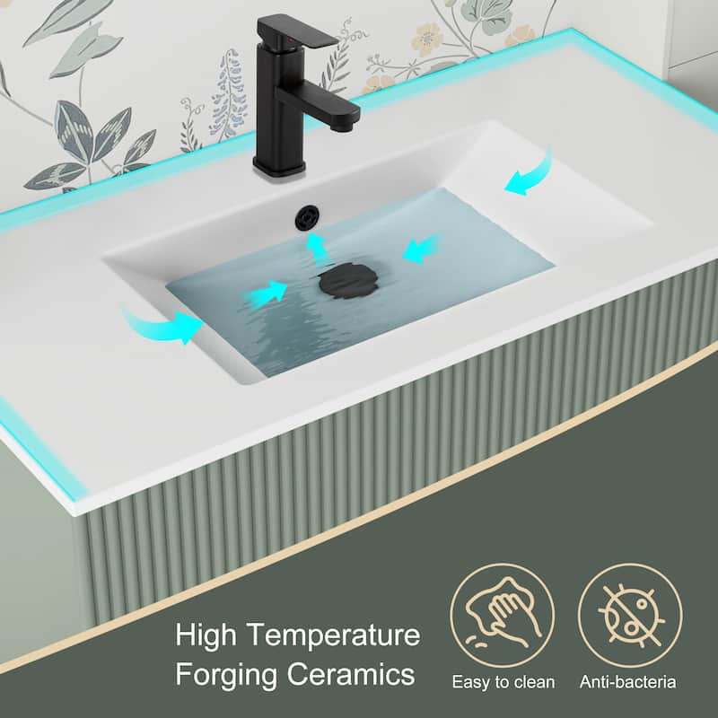 30"/36"/48" Single Bathroom Vanity Set with Drop in Sink Top with Wave Lines