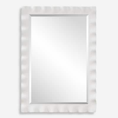 Scalloped Framed Beveled Wall Mirror 40" Semi Gloss White Finish