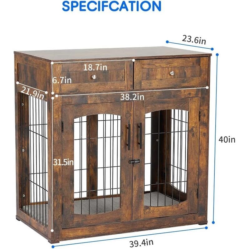 Dog Crate Furniture with Cushion & 2 Drawers