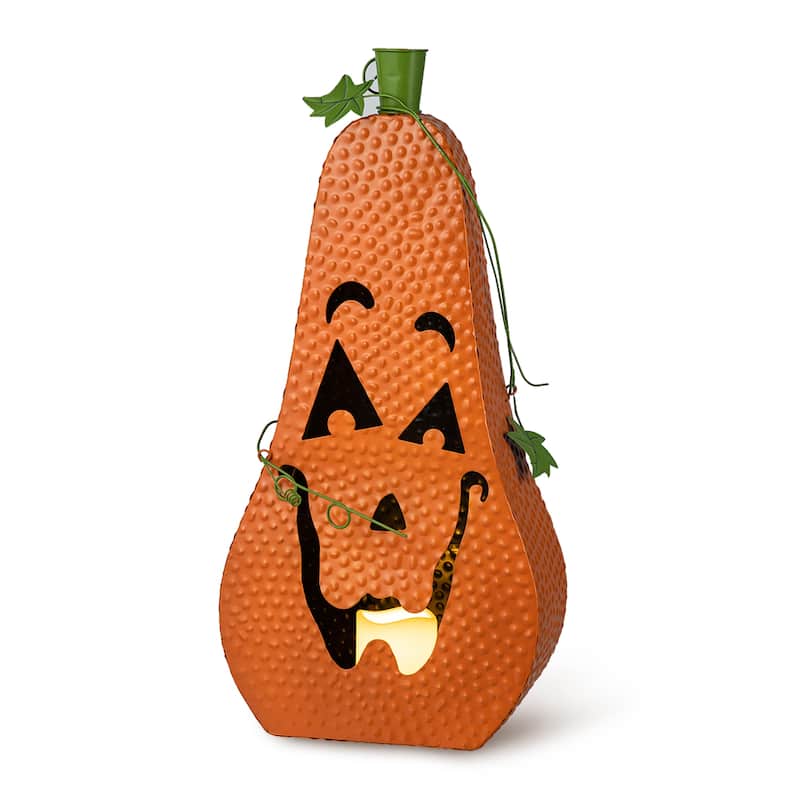Glitzhome Halloween Metal Lighted Jack-O-Lantern Porch Decor - LED Candle