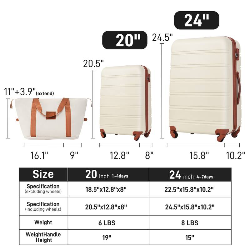 2-Piece Modern Luggage Sets, Expandable Swivel Wheel Luggage with TSA Lock, for Boarding Travel, Brown+White