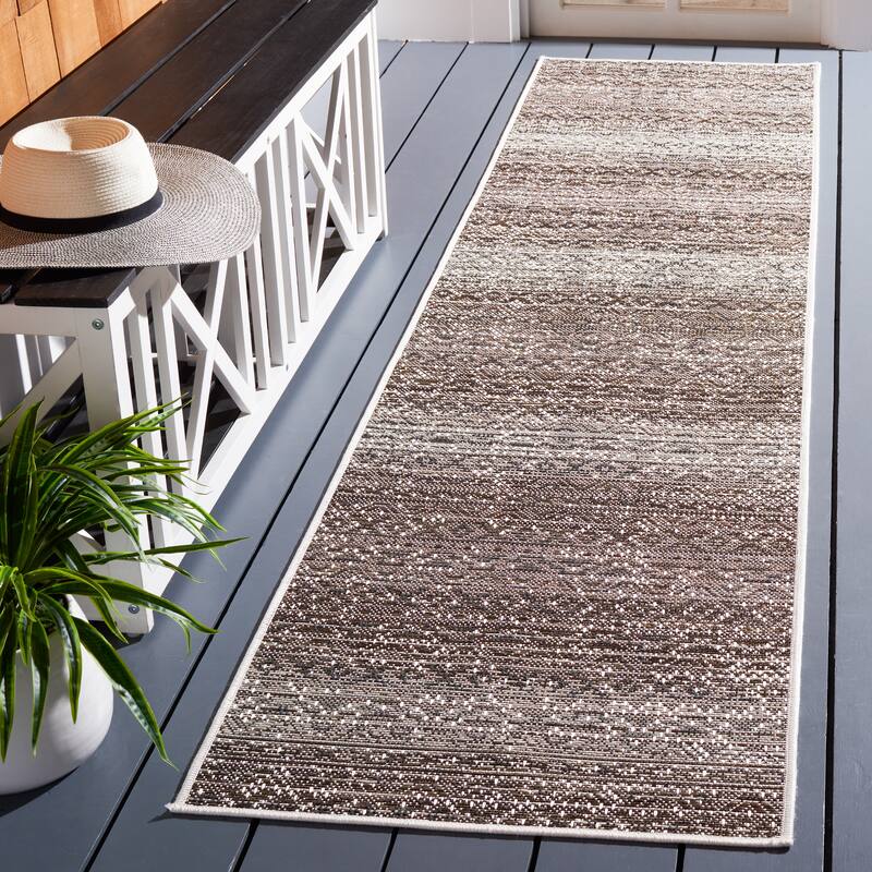 SAFAVIEH Havana Fruma Geometric Indoor/ Outdoor Waterproof Rug - 2'2" x 9' Runner - Light Brown/Ivory