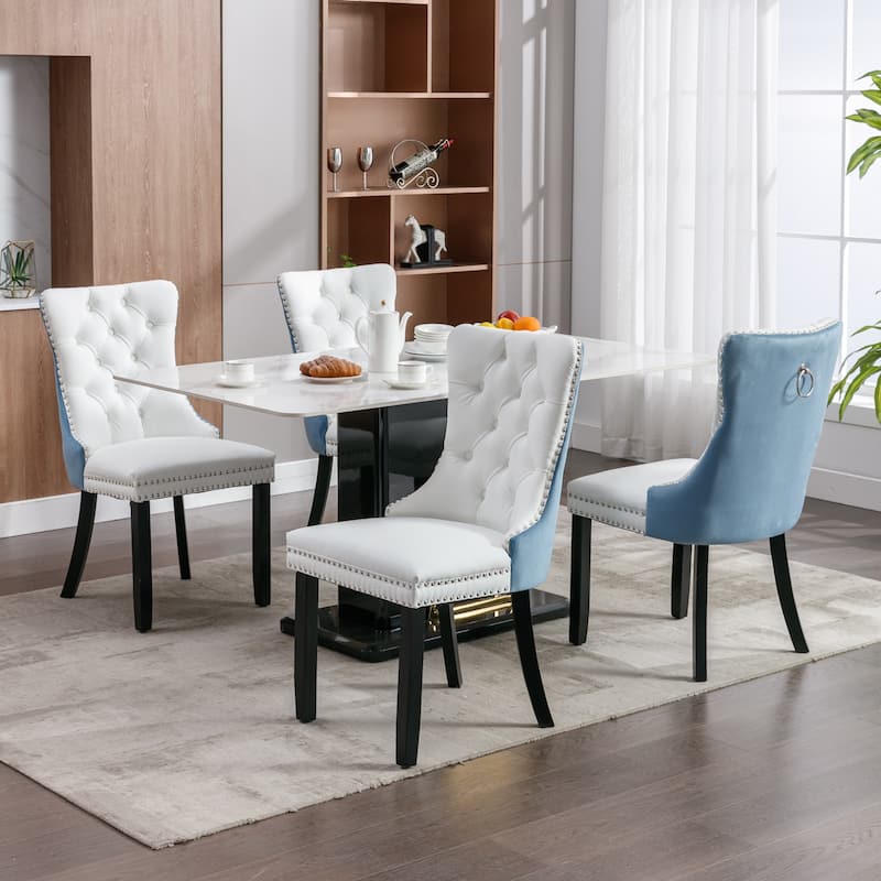 Faux Leather Upholstered Tufted Dining Chairs Set of 2, High Wingback Kitchen Chairs with Wood Legs and Nailhead Trim