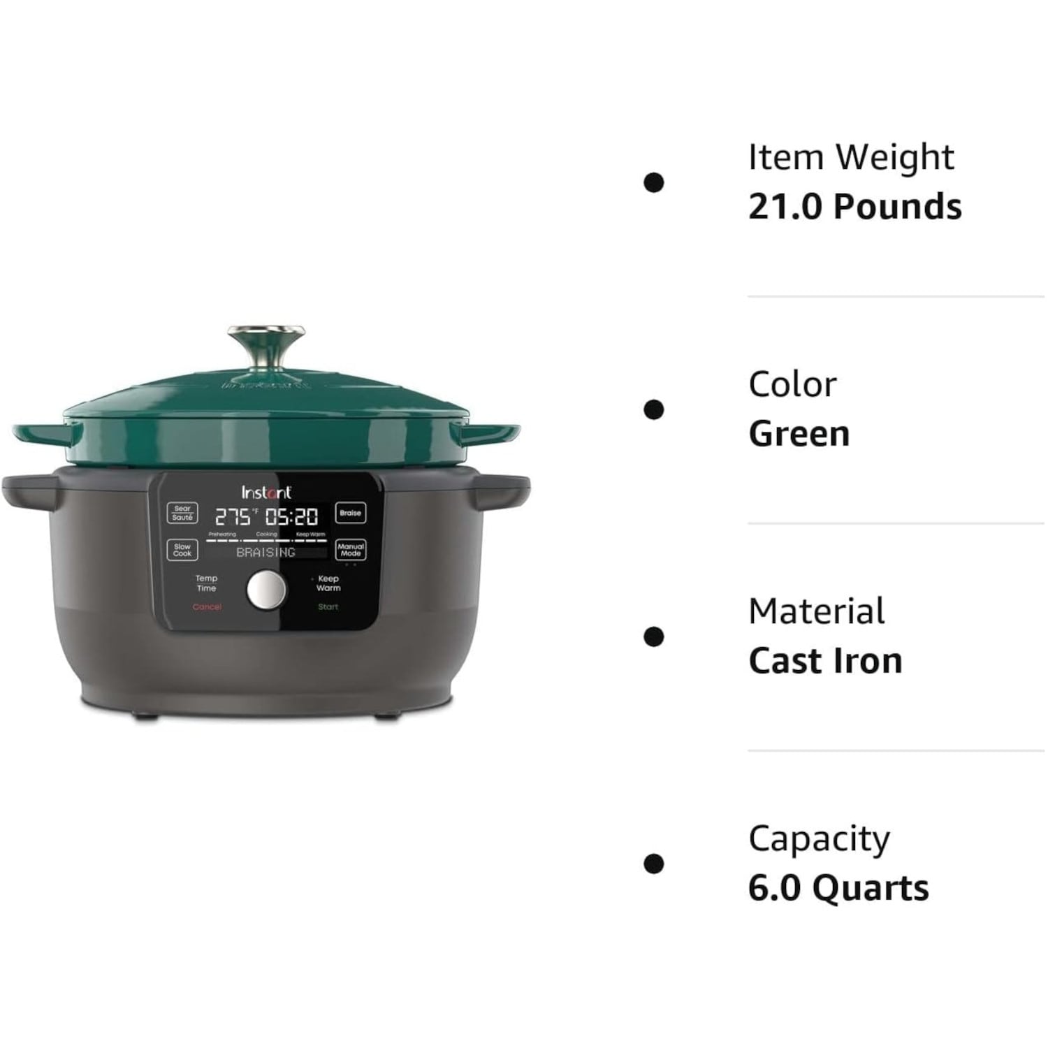 Instant Pot Precision 6-quart Electric 5-in-1 Cast Iron Dutch Oven