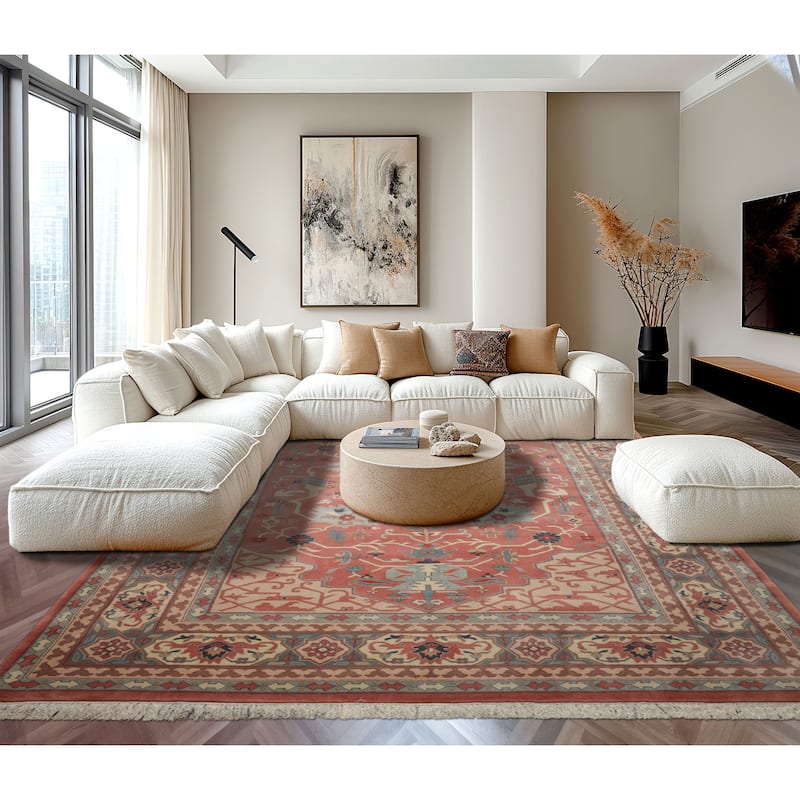 9x12 Hand Knotted Wool Rose Heriz Plush Pile Pande Cameron Pile Rug - 9' x 12'