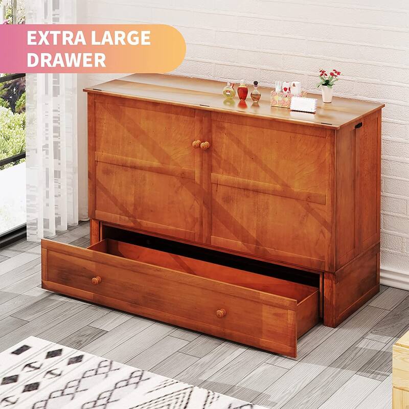 Mixoy Modern Murphy Bed with Mattress and USB Port,Storage Bed with Drawer