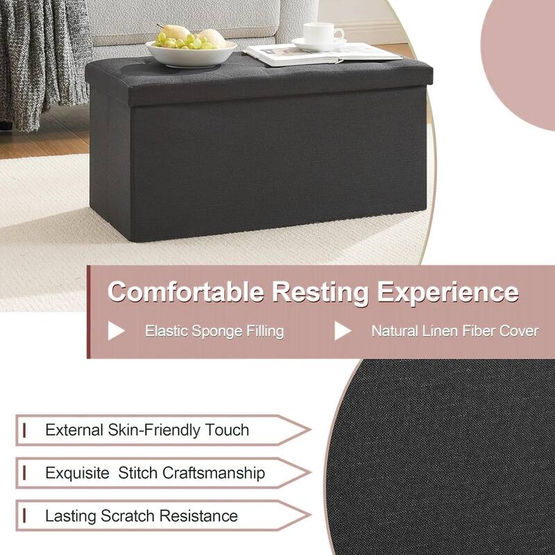 VECELO Set of 1 or 2 Foldable Storage Ottoman Bench 43" Fabric Ottoman with Lid Multi-Functional Folding Ottoman for Living Room