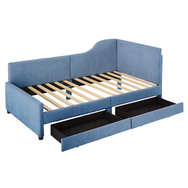 Twin Size Upholstered Corduroy Daybed with Drawers