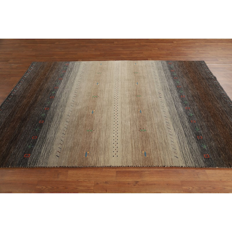 Hand Knotted Oriental 100% Wool Carpet Tribal Stripe Multi-Colored Gabbeh Area Rug - 7' 10'' X 5' 8''