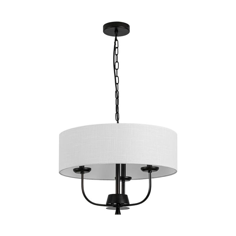 Rustic 3-Light Swoop Arm Drum Pendant with Fabric Shade - N/A