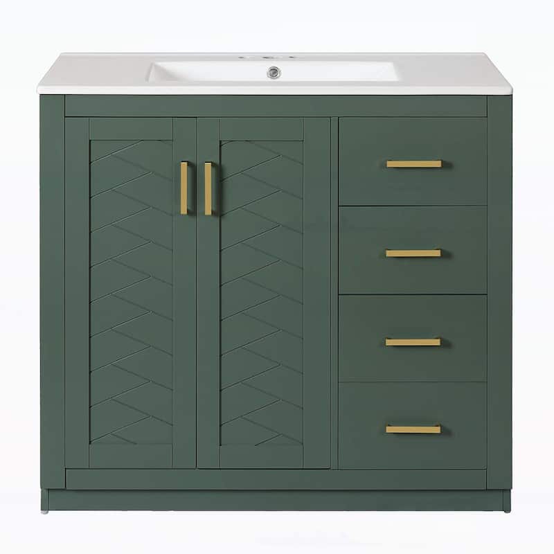 Wood Frame Bathroom Storage Cabinet,with Ceramic Sink Combo
