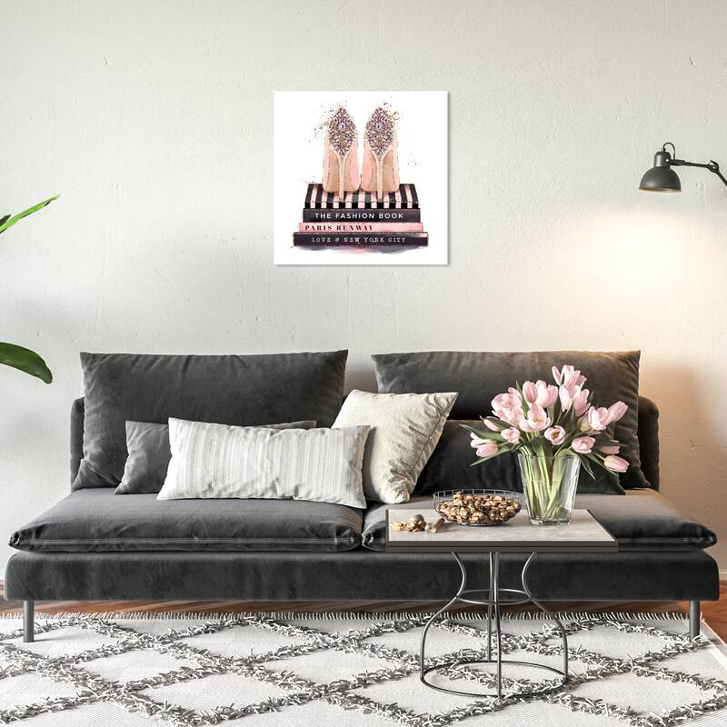 Wynwood Studio Fashion and Glam Fashion Books and Treasured Shoes Pink and Glam Wall Art Canvas Print - 20 x 20