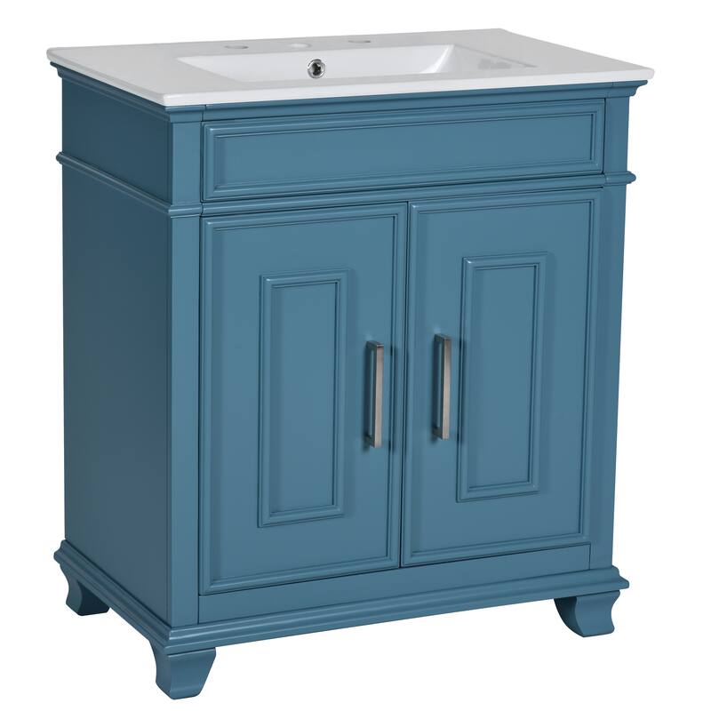 30 Inch Bathroom Vanity with Resin Sink - Freestanding Vanity with Storage Shelf and Solid Wood Frame