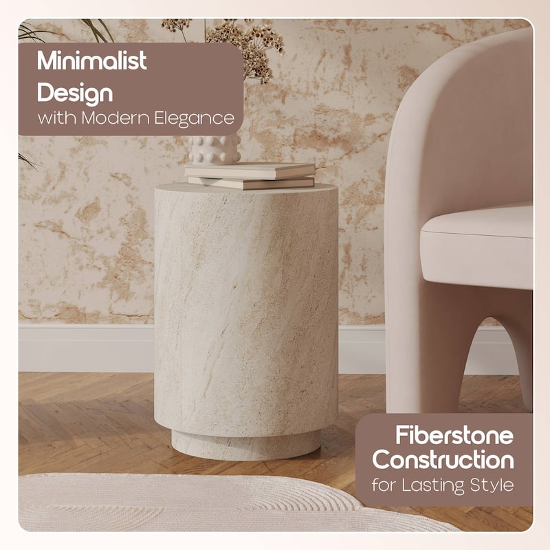 Ramble 14" Wide Round Side Table in Fiberstone Tapered Base Design End Table for Indoor and Outdoor