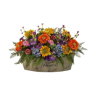 18" Mixed Flowers Artificial Arrangement in Decorative Vase