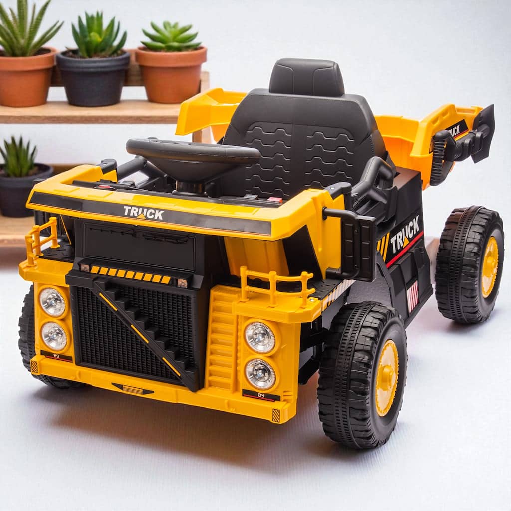 12V Kids Ride On Dump Truck with Remote Control, Electric Dump Bed, Bluetooth Music, LED Lights, Speed & Volume Adjustment