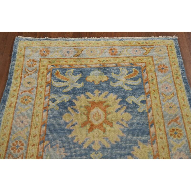 Vegetable Dye Oushak Turkish Runner Rug Hand-knotted Wool Carpet - 3'1"x 10'8"