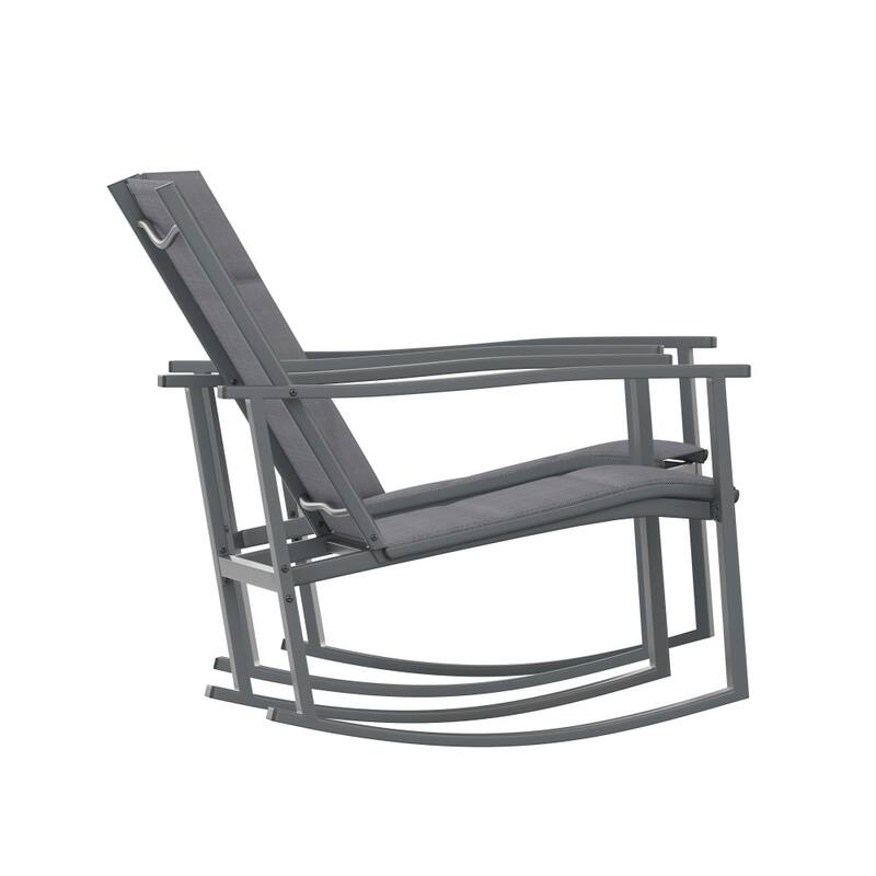 Set of 2 All Weather Flex Comfort Rocking Chairs with Metal Frames-Black/Black