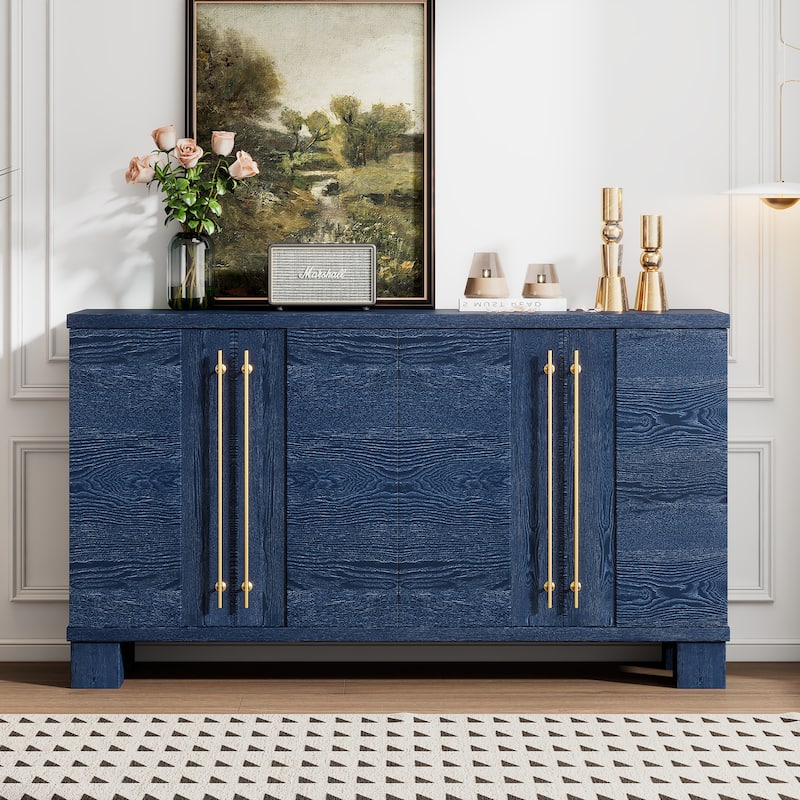 Traditional Style Wood Sideboard Buffet with Adjustable Shelves and Gold Handles