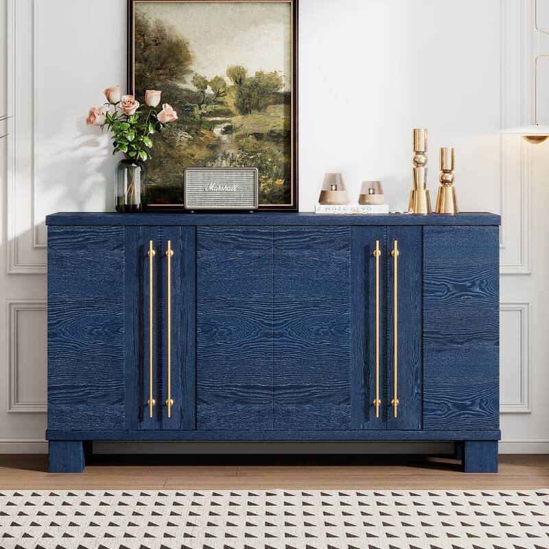 Wood Sideboard with Adjustable Shelves and Gold Handles