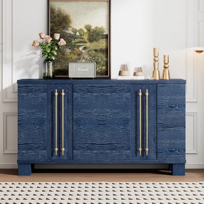 Wood Traditional Style Sideboard with Adjustable Shelves and Gold Handles for Kitchen, Dining Room and Living Room