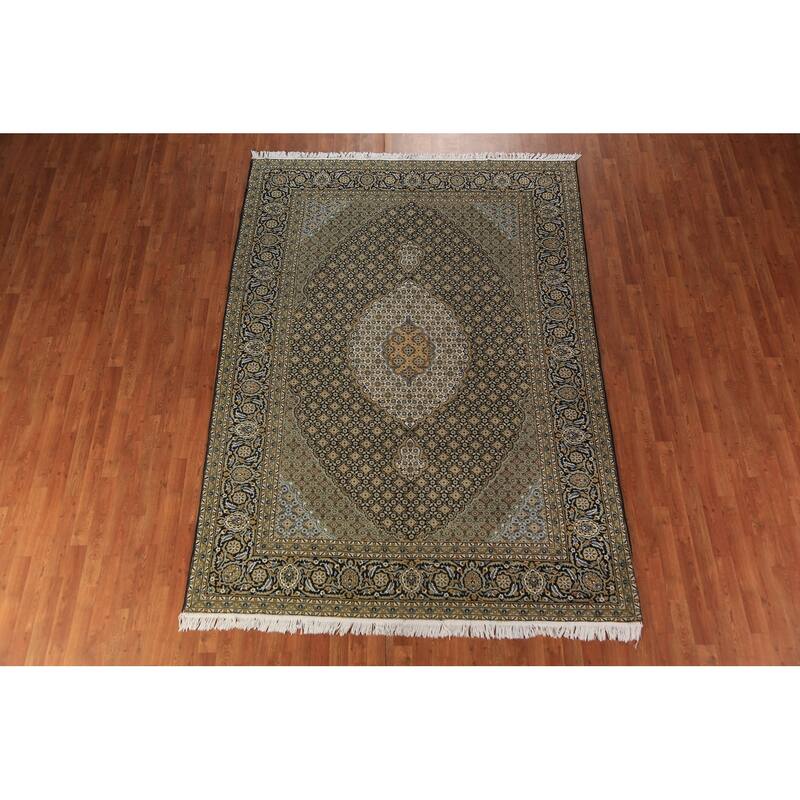 Black Geometric Tabriz Mahi Turkish Area Rug Machine Made Carpet - 6'9"x 9'6"