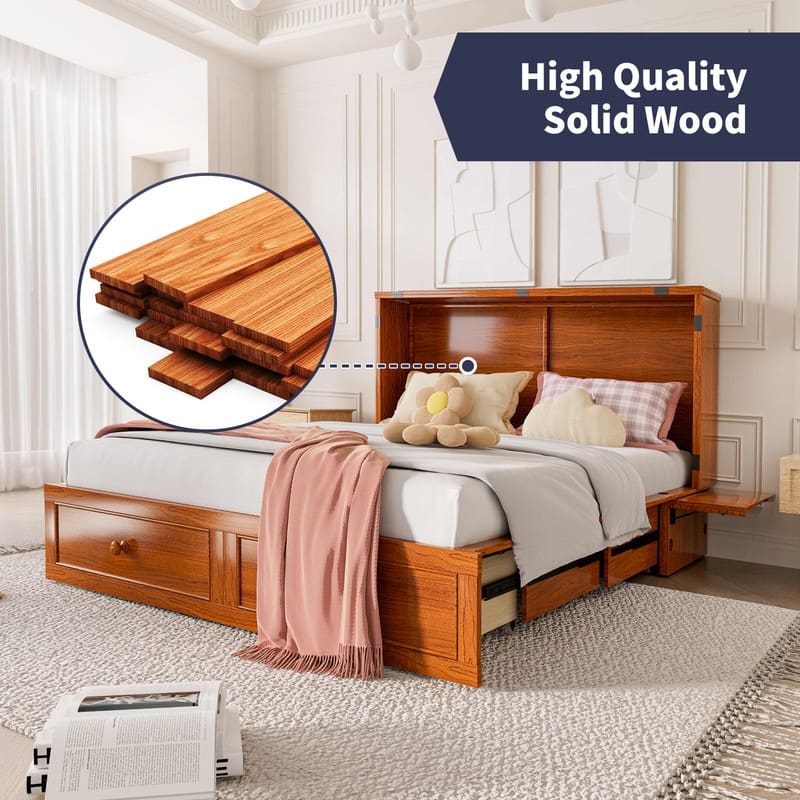 Mixoy Queen Size Murphy Bed Chest with Mattress and Storage