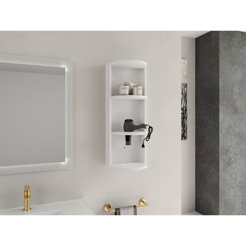 Wall Mounted Cabinet Floating Side Cabinet with Towel Shelf, Modern Storage Rack with 3 Adjustable Shelves