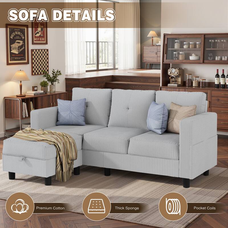 76'' Modern L-Shaped Sofa Couch with Movable Ottoman & Storage