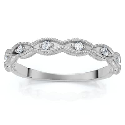 Diamond Wedding Ring With Antique Design Gold Lab Grown Stackable Band