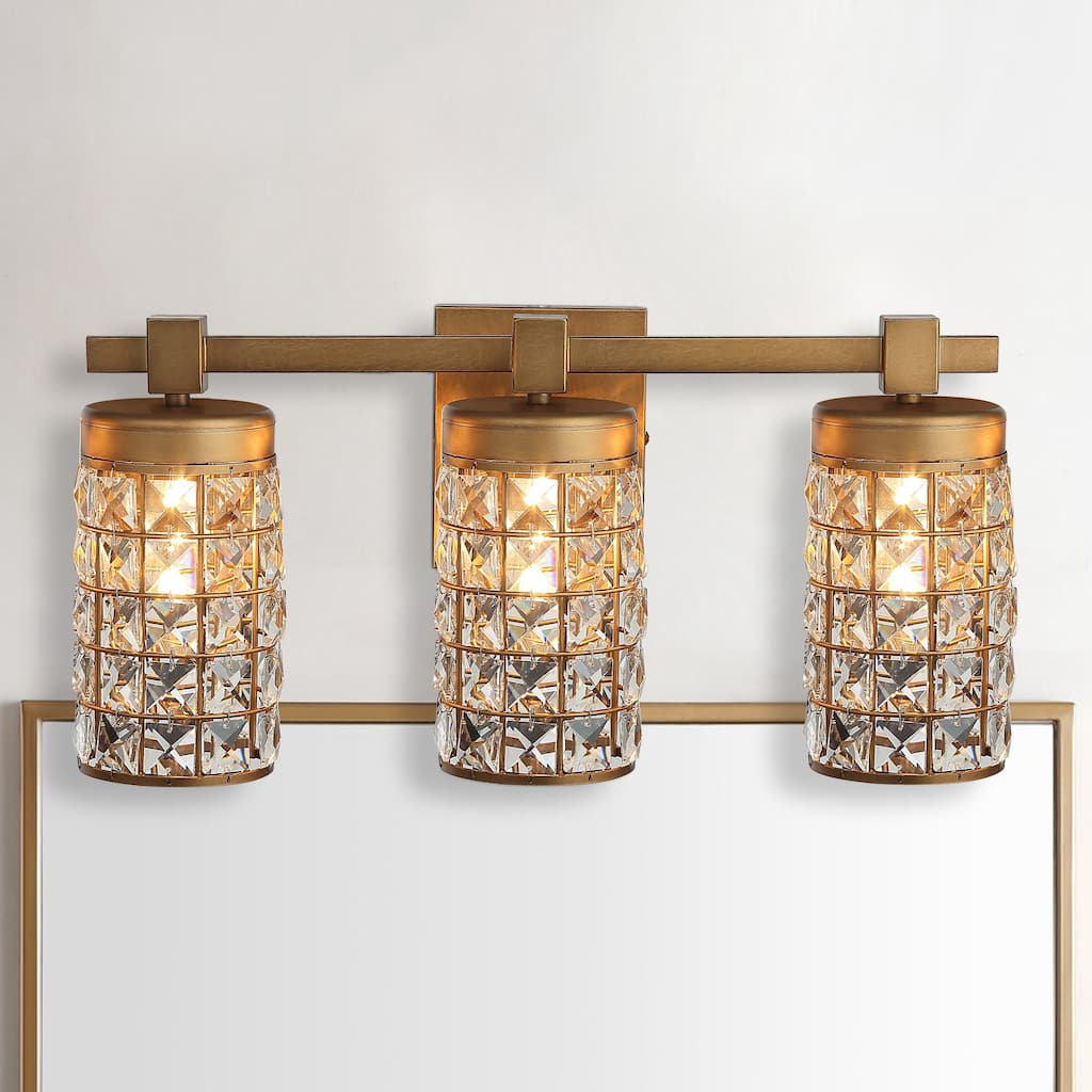 20" Aged Brass Crystal Bathroom Vanity Lights Wall Sconce