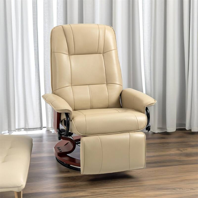 Leather Manual Recliner with Swivel Wood Base Padded Armrest