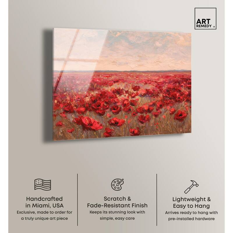 Sea of Red Poppies I Acrylic by Art Remedy, Ready to Hang
