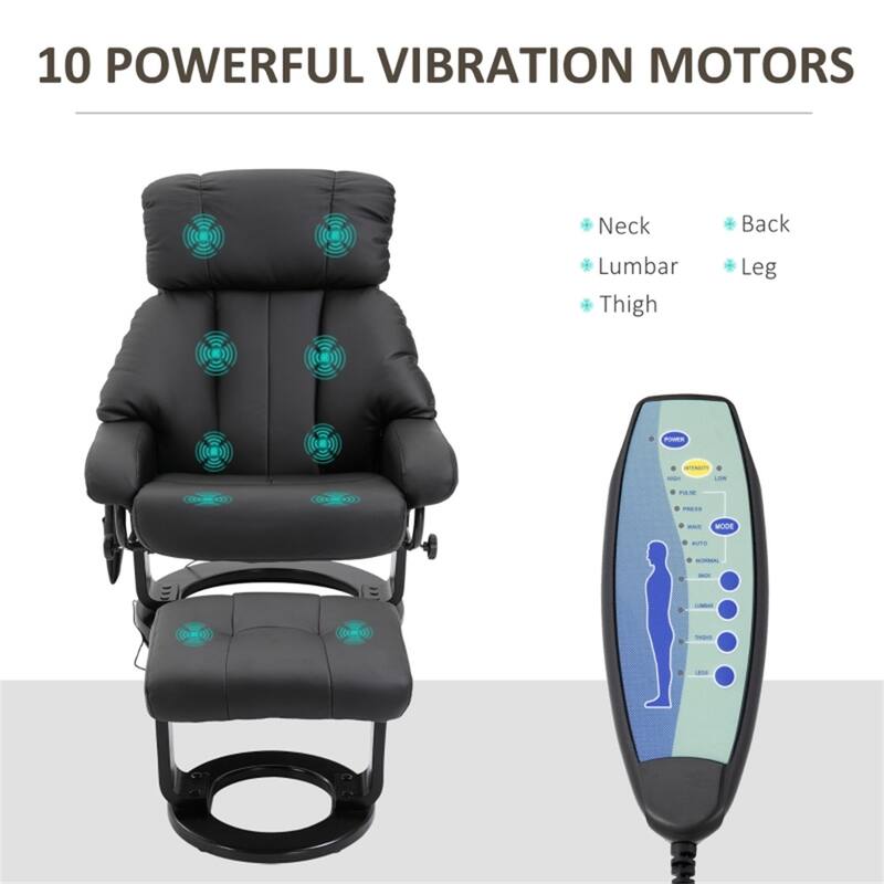 PU Leather Massage Recliner Chair with Ottoman and 10-Point Vibration Remote Included - 30" W x 31.5" D x 40.25" H
