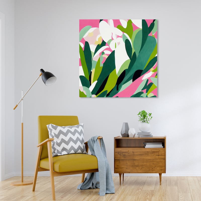 Wynwood Studio Canvas Floral and Botanical Aromatic Pastel Green and Tropical Wall Art Canvas Print - Green, Pink - 30 x 30
