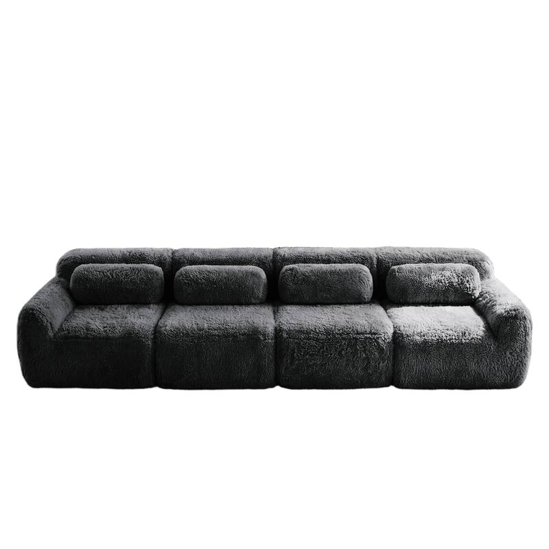 Homy Casa Modular Sectional Sofa, Dark Grey Plush Fabric with Non-Slip Base, No Assembly Living Room Couch with Pillows