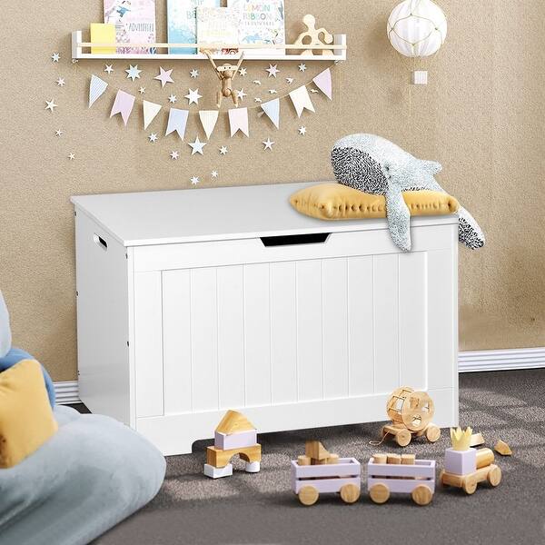 slide 2 of 9, Kid's Toy Chest with 2 Safety Hinge, Wooden Storage Box, Organizer, Bench White