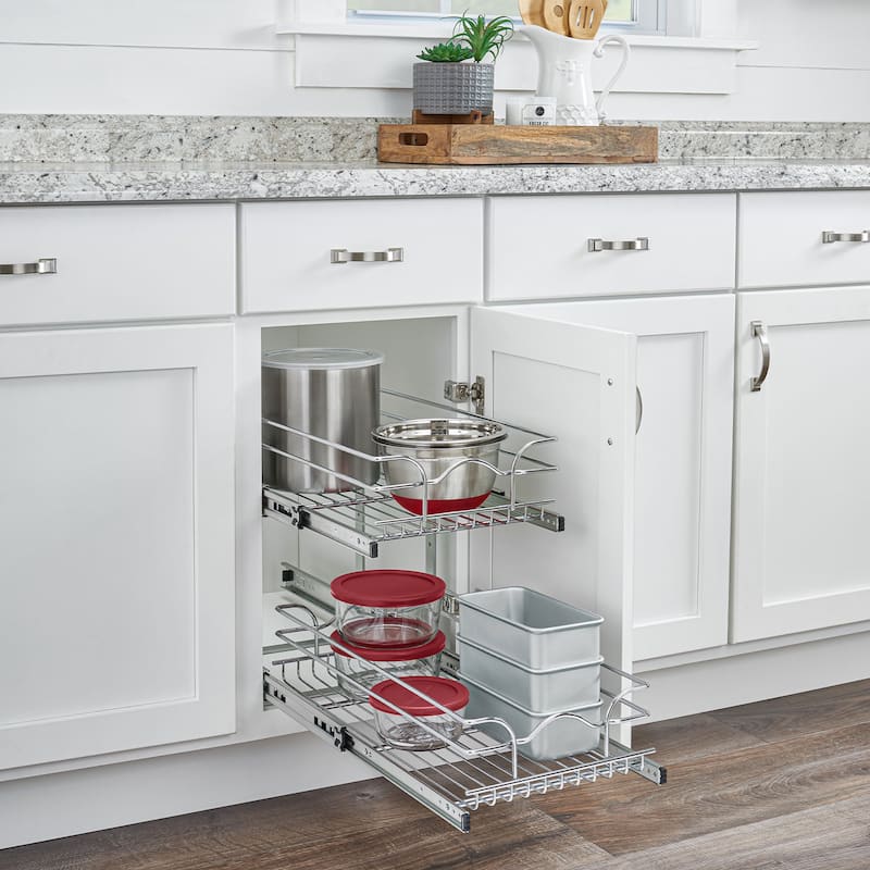 Rev-A-Shelf Pullout 2-Tier Basket Organizer for Kitchen Cabinets, 9 x 22 In, 5WB2-0922CR-1