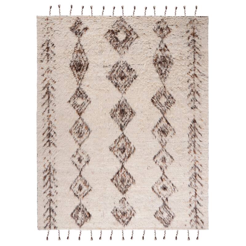 SAFAVIEH Hand-Knotted Kenya Noemi Moroccan Wool Tassel Rug - 8' x 10' - Ivory/Brown