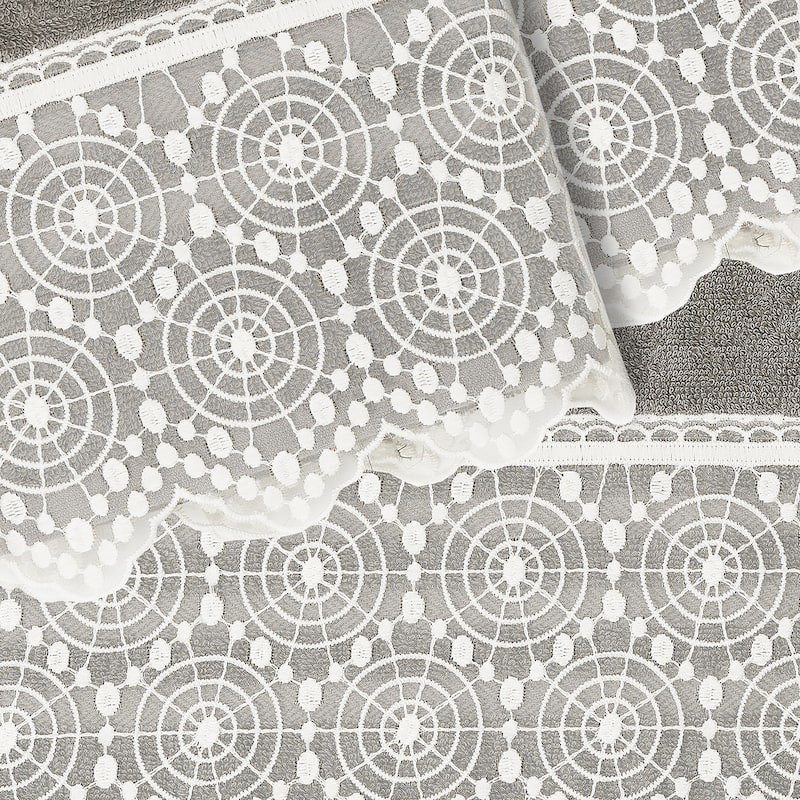 Authentic Hotel and Spa 100% Turkish Cotton Arian 3PC Cream Lace Embellished Towel Set