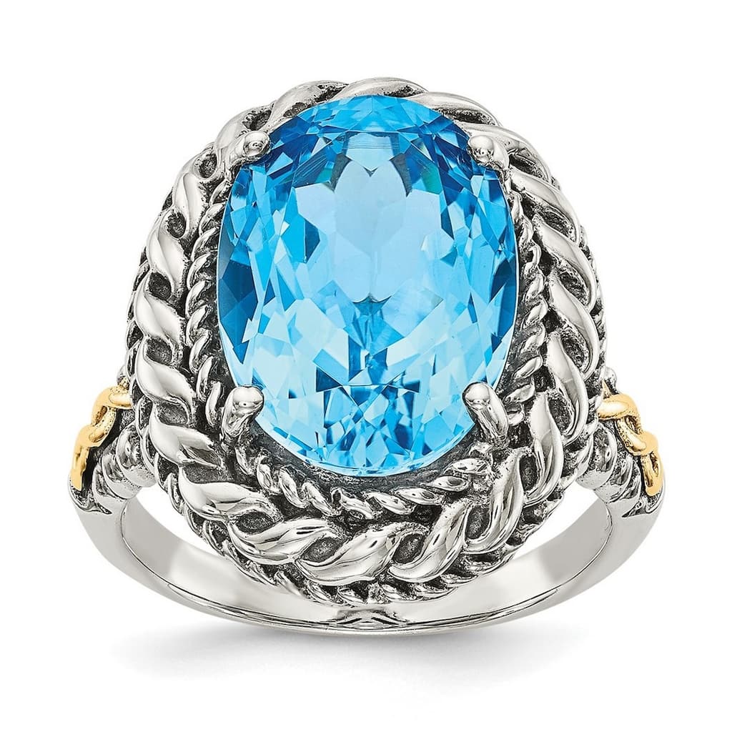 Curata 925 Sterling Silver With 14k Blue Topaz Ring