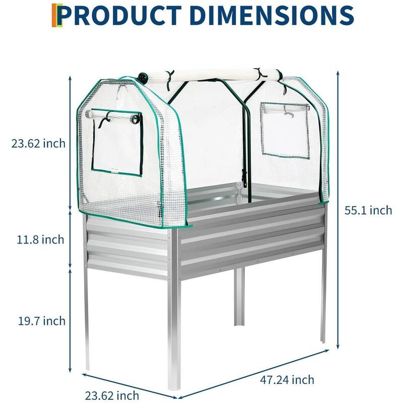 Raised Garden Bed with Greenhouse Cover, Built-in Spray Tube for Vegetables