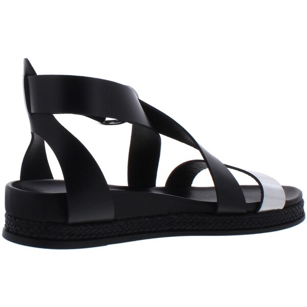 black leather criss cross sandals