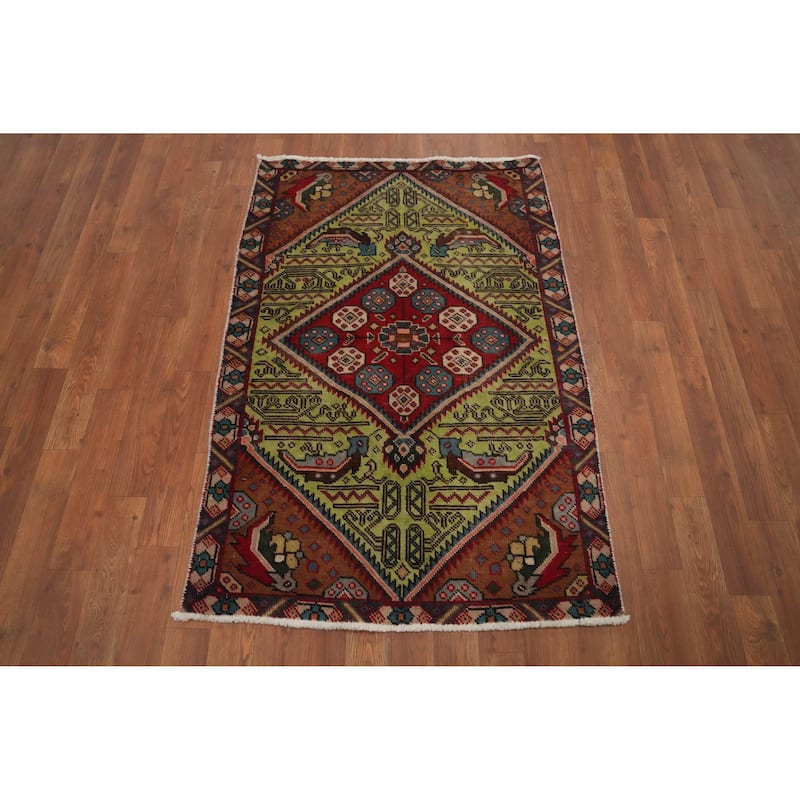Hand Knotted Oriental 100% Wool Carpet Traditional Medallion Green Tabriz Area Rug - 4' 9'' X 2' 9''