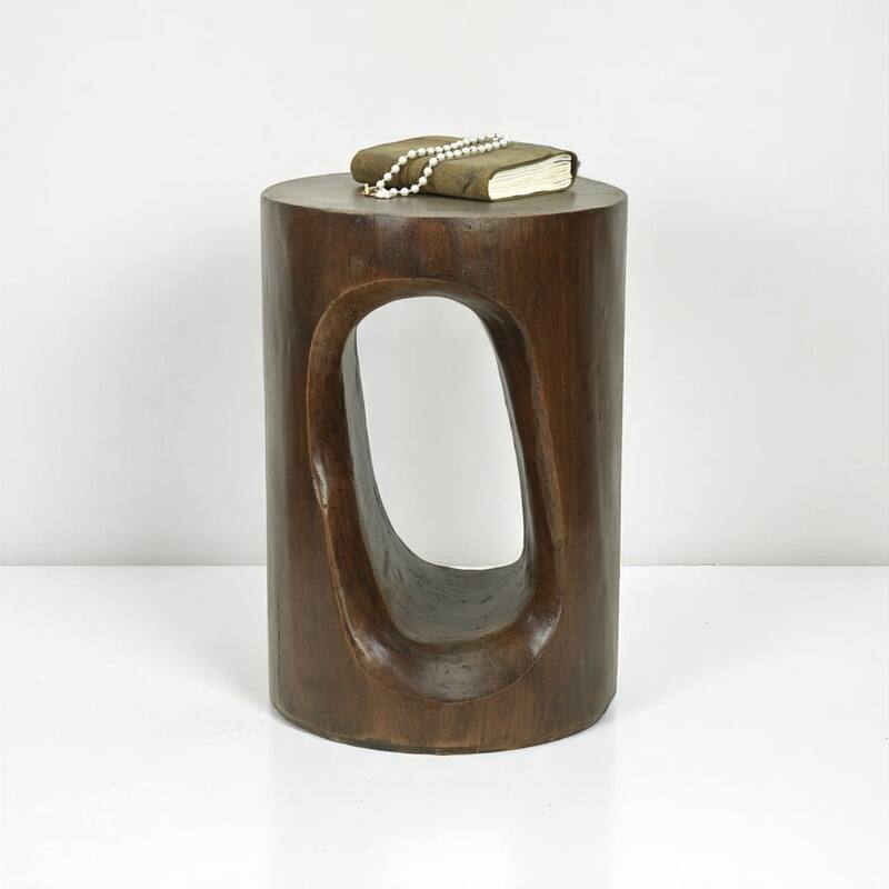 Phaedra 13.75" Round Trunk-Style MGO Side Table with Wood-Grain Texture