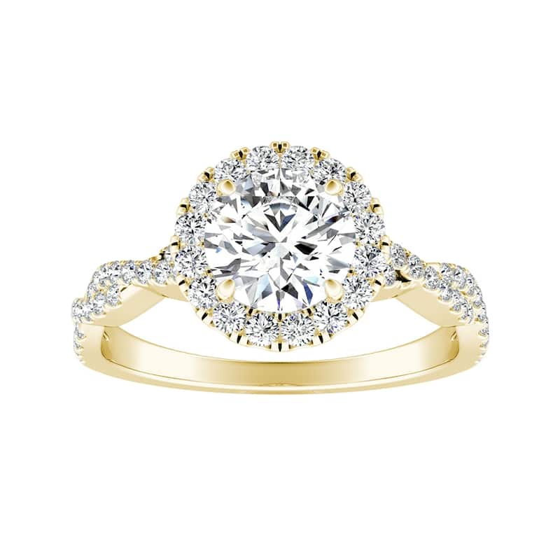 Auriya 14k Gold 1 1/2ct Round Moissanite Halo Diamond Engagement Ring 1/8ctw